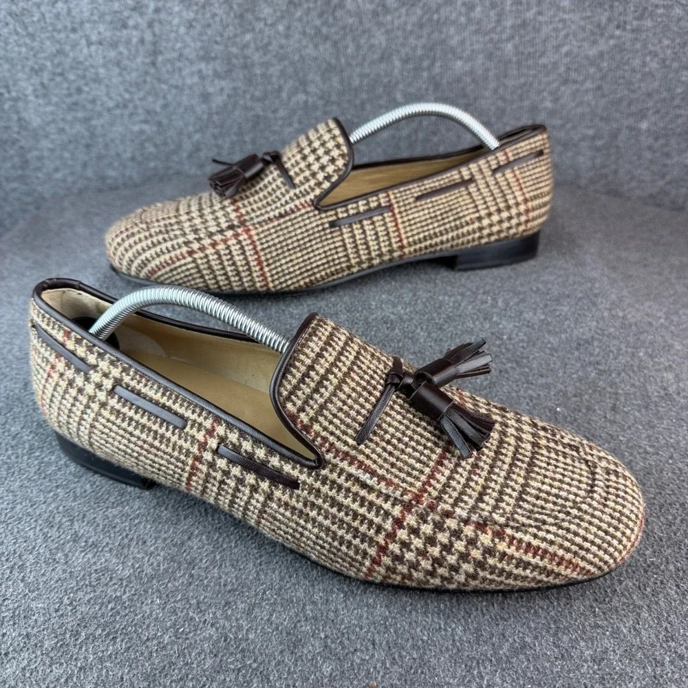 Rare Dapper Lane Mens 12 Custom Tweed Tassel Loafers Handcrafted Spain